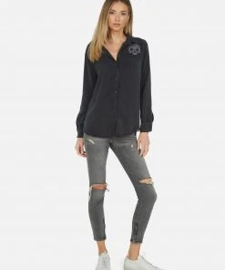 Lauren Moshi Sloane Nailhead Skull Long Sleeve