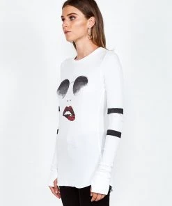 Lauren Moshi Mckinley Pierced Biting Lip Face Long Sleeve