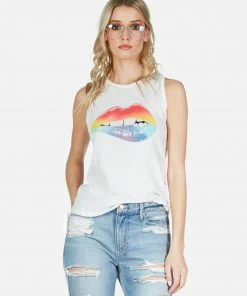 Lauren Moshi Peyton Rainbow Biting Lip Tanks