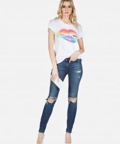 Lauren Moshi Short Sleeve Moxie Rainbow Biting Lip
