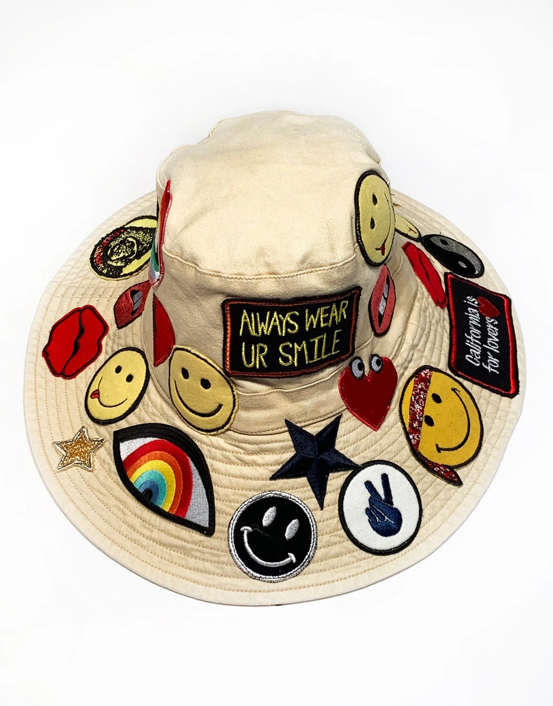 Lauren Moshi Adina- Bucket Hat W/ Allover Hippie Patches 2 Lauren Moshi Adina- Bucket Hat W/ Allover Hippie Patches