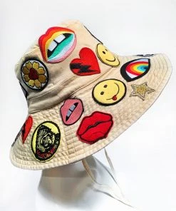 Lauren Moshi Adina- Bucket Hat W/ Allover Hippie Patches
