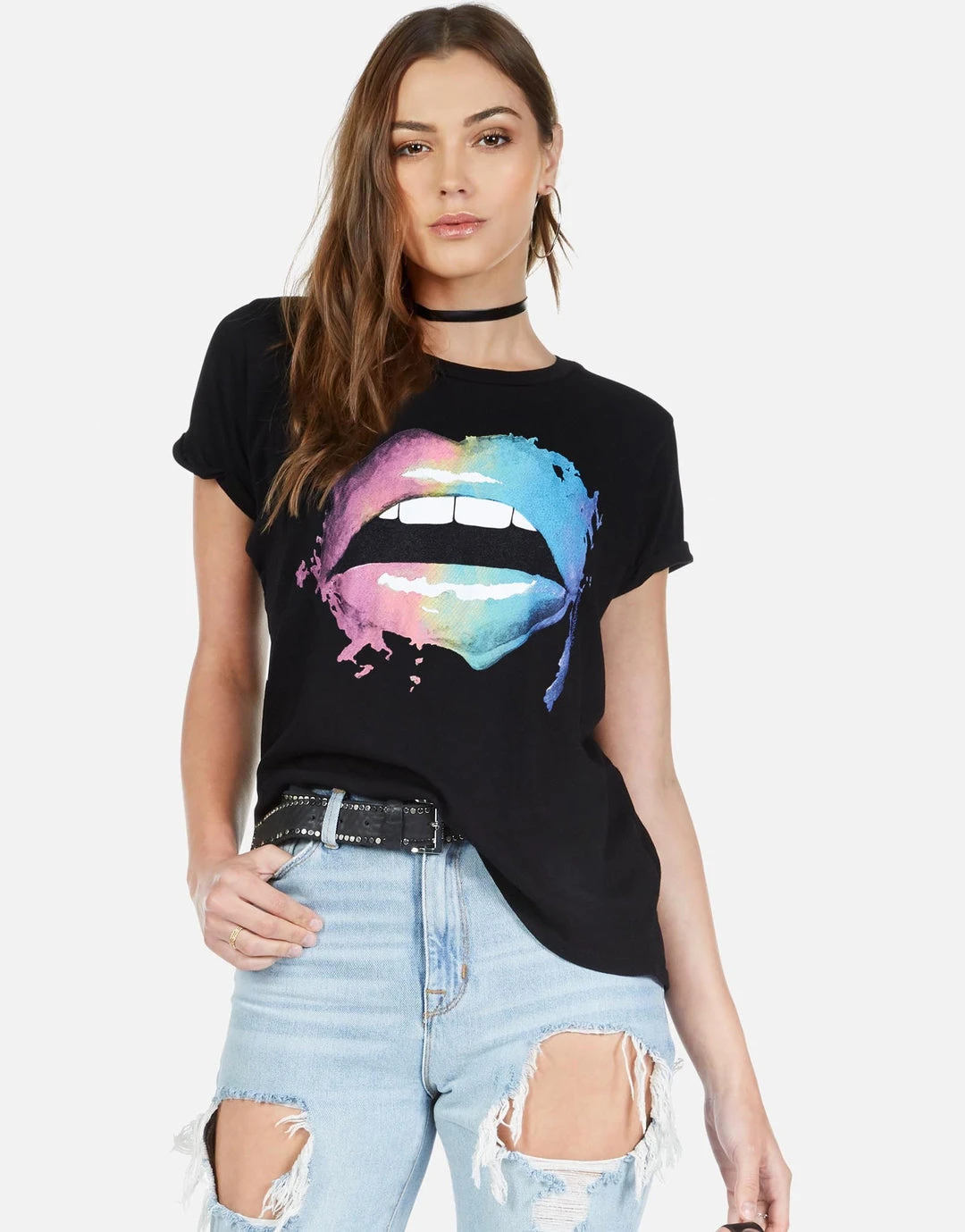 Lauren Moshi X Short Sleeve Edda Rainbow Smudge Lip 1 Lauren Moshi X Short Sleeve Edda Rainbow Smudge Lip