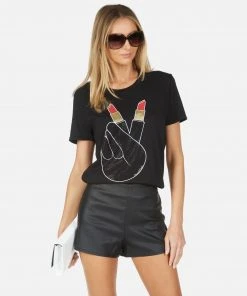Lauren Moshi Short Sleeve Wolf Crystal Lipstick Peace