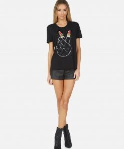 Lauren Moshi Short Sleeve Wolf Crystal Lipstick Peace