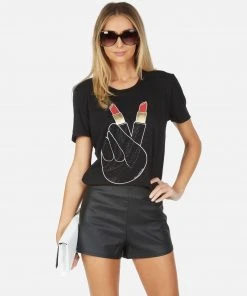 Lauren Moshi Short Sleeve Wolf Crystal Lipstick Peace
