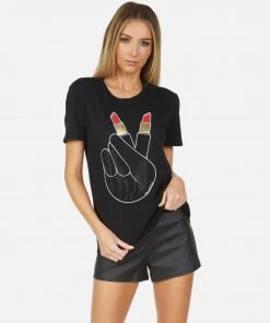 Lauren Moshi Short Sleeve Wolf Crystal Lipstick Peace
