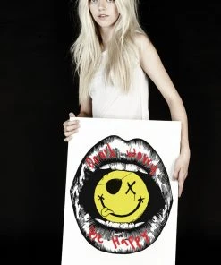 Lauren Moshi Canvas Be Happy Lips Art