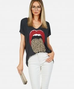 Lauren Moshi April Leopard Tongue Short Sleeve