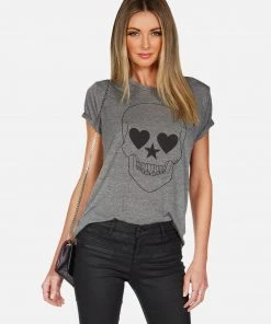 Lauren Moshi Short Sleeve Capri Peace Love Skull