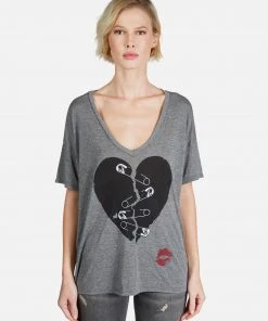 Lauren Moshi Brixton Safety Pin Heart Tops