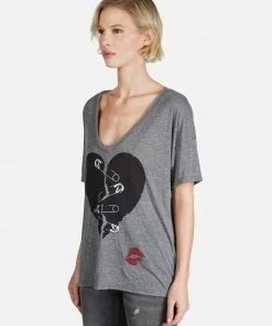 Lauren Moshi Brixton Safety Pin Heart Tops