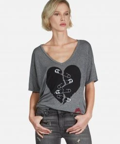 Lauren Moshi Brixton Safety Pin Heart Tops
