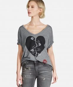 Lauren Moshi Brixton Safety Pin Heart Tops